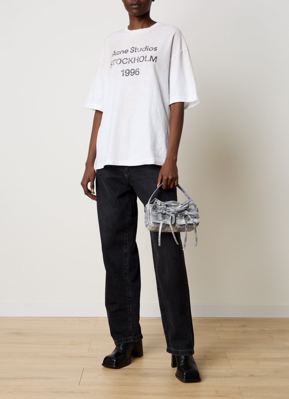 Acne Studios T-shirt met logoprint en verwassen afwerking - voorkant 8 gebroken wit