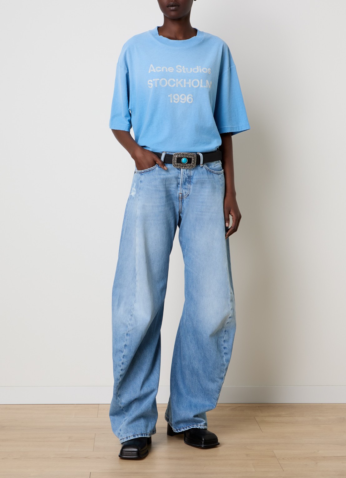 Acne Studios T-shirt met logoprint - voorkant 3 blauw