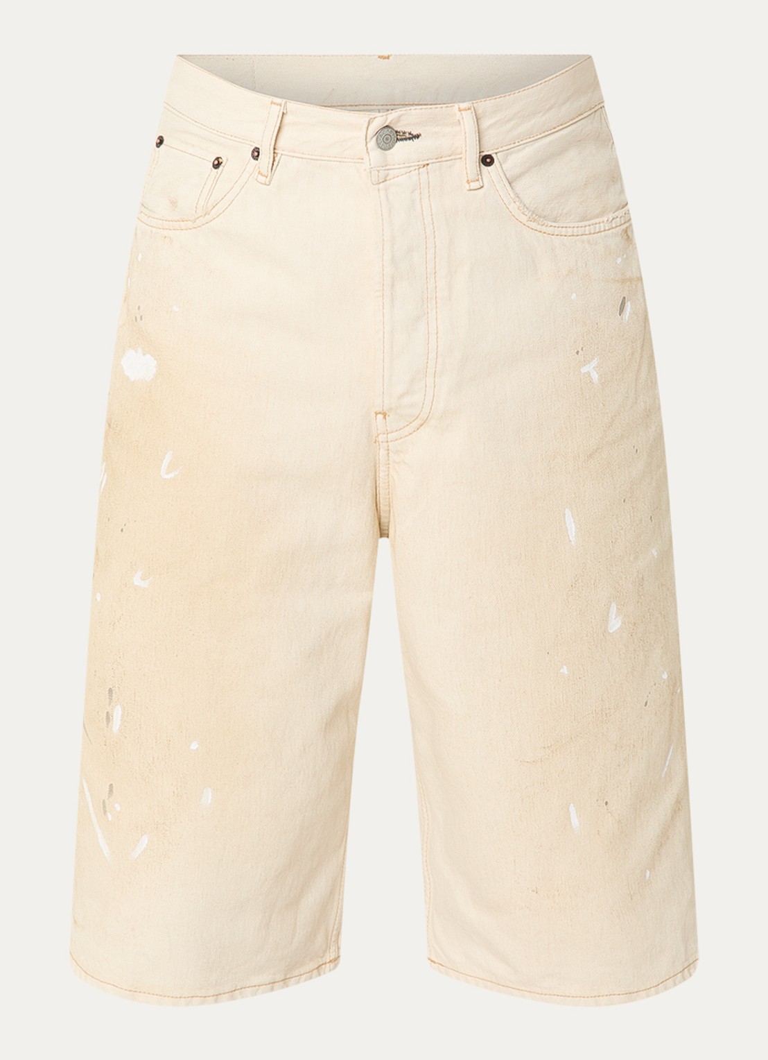 Acne Studios Trafalgar loose fit korte broek van denim met gekleurde wassing - voorkant beige