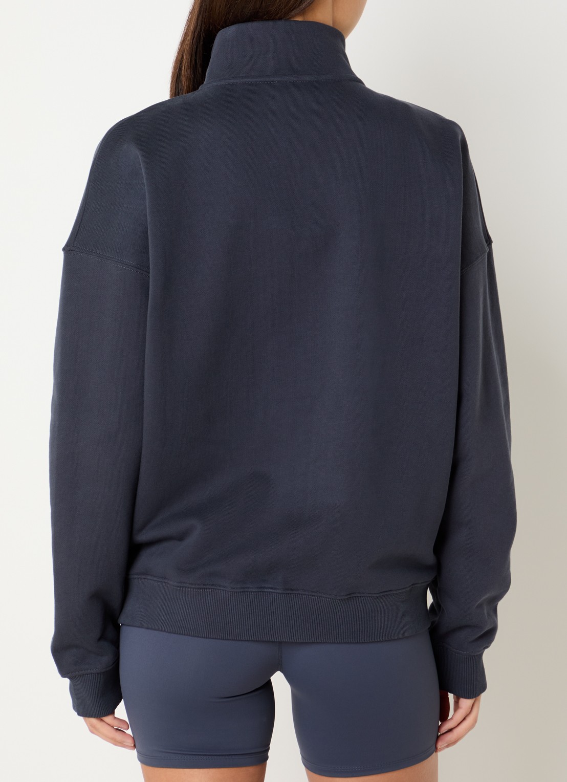 Adanola Sweatvest met logoprint en opstaande kraag - achterkant donkerblauw