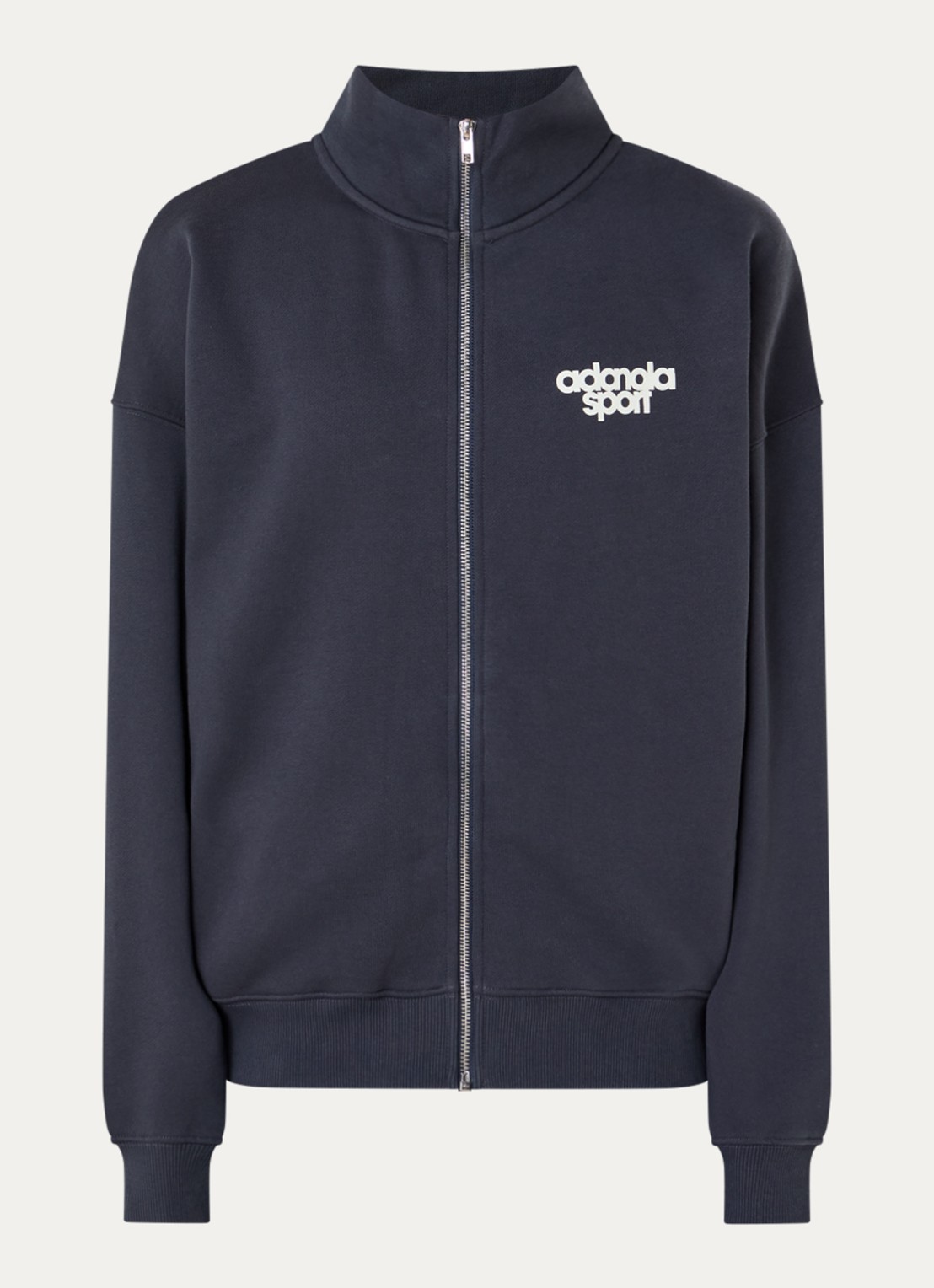 Adanola Sweatvest met logoprint en opstaande kraag - voorkant 2 donkerblauw