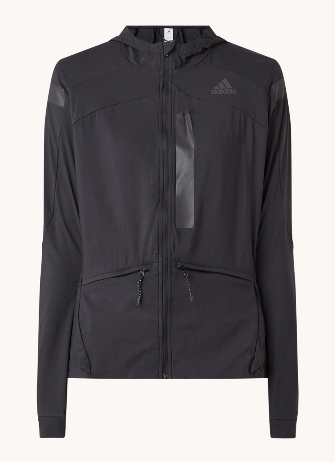 adidas Marathon packaway hardloop jack met capuchon - voorkant 3 zwart