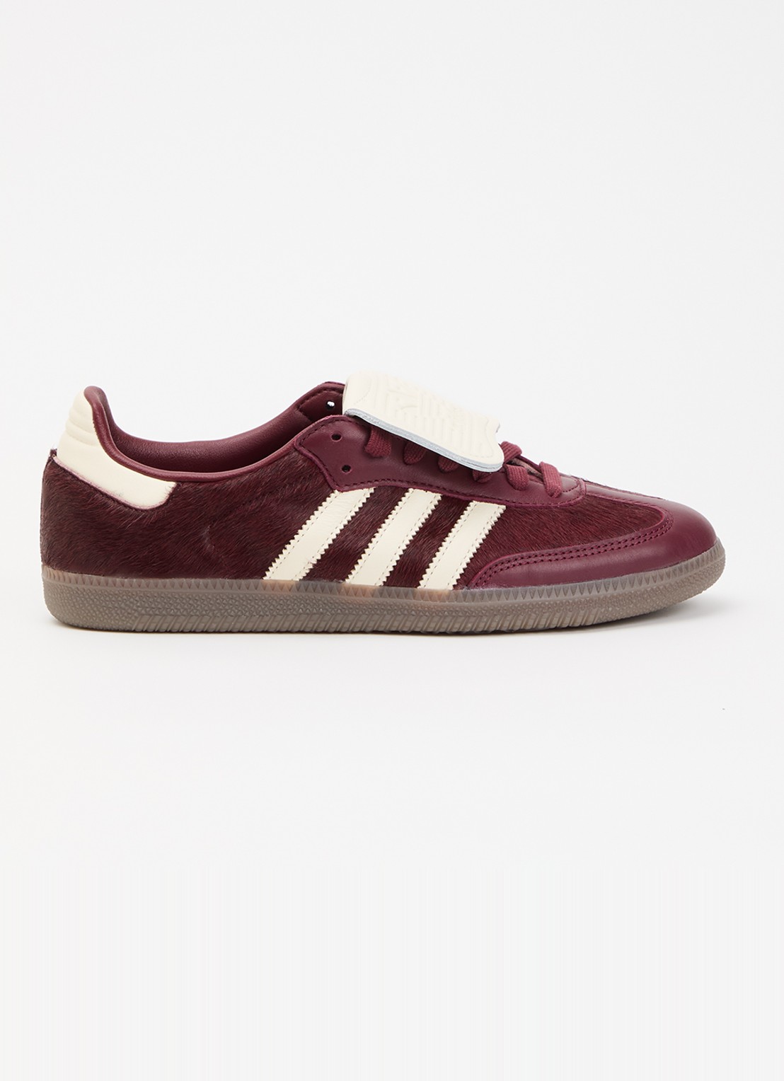 Adidas Samba LT sneaker van leer met ponyhair - voorkant bordeauxrood