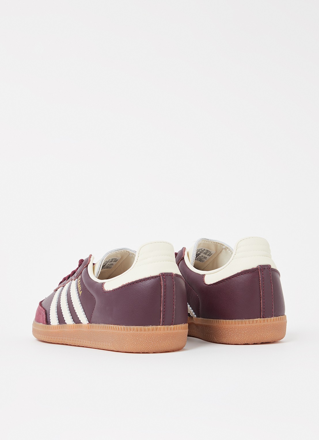 Adidas Samba OG sneaker van leer met suède details  - achterkant bordeauxrood