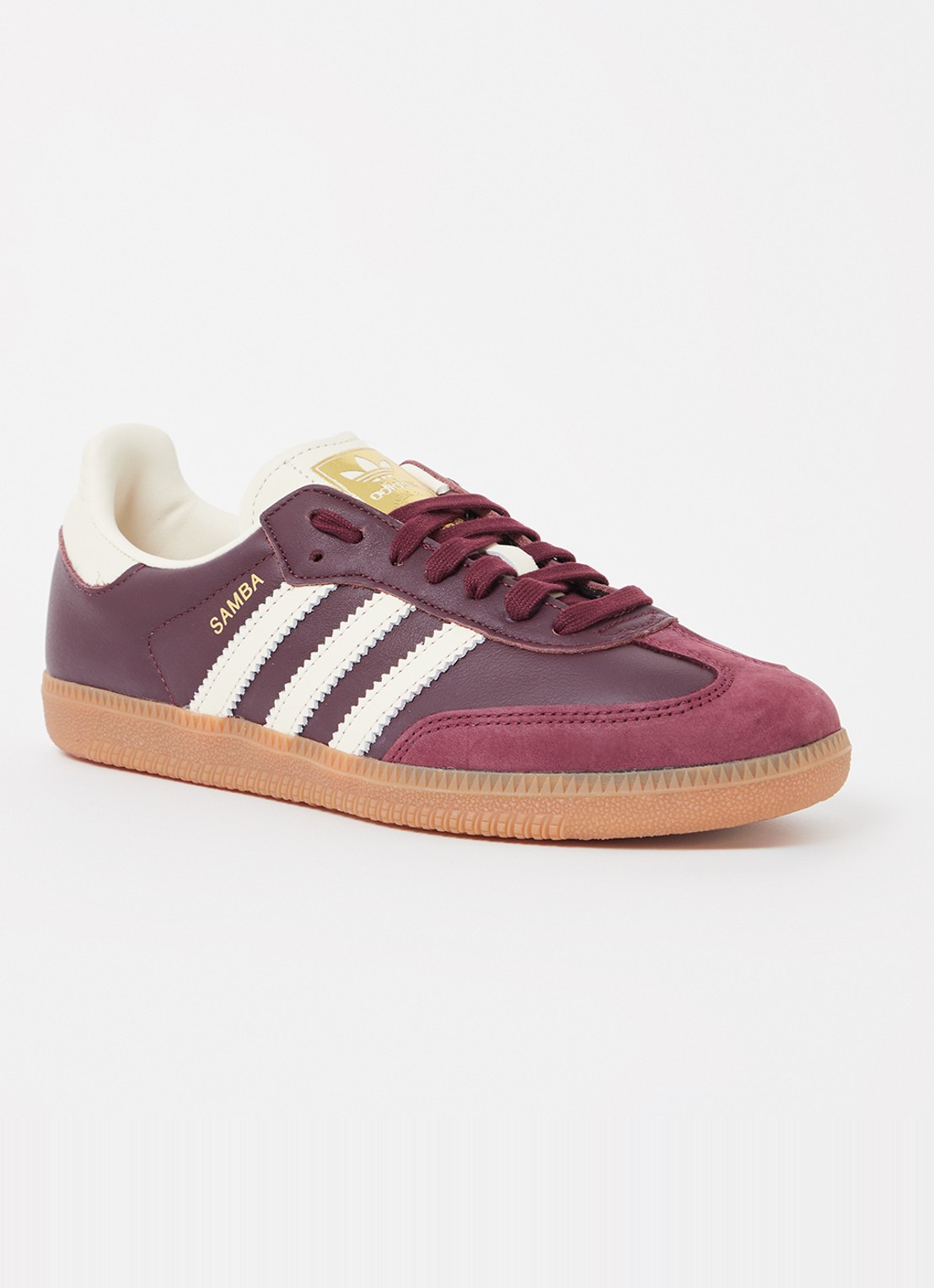 Adidas Samba OG sneaker van leer met suède details  - voorkant 5 bordeauxrood