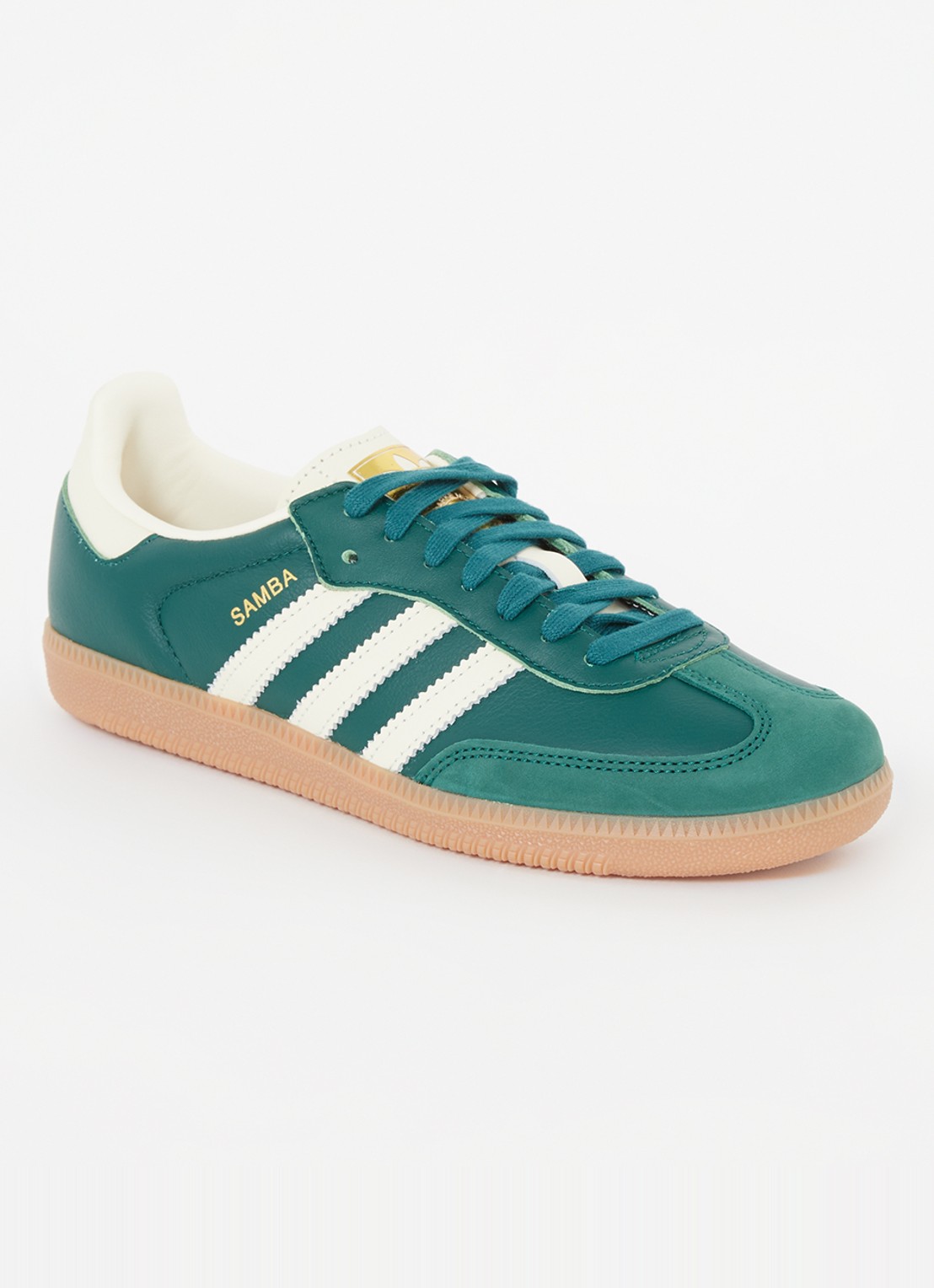 Adidas Samba OG sneaker van leer met suède details  - voorkant groen