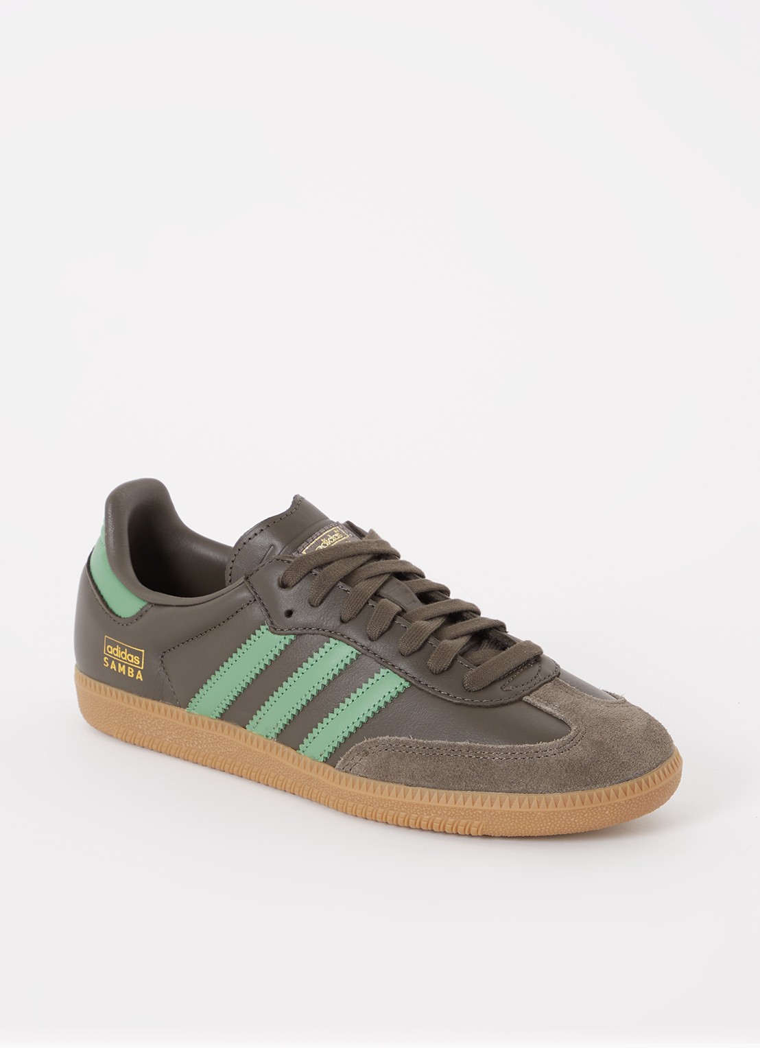 Adidas Samba OG sneaker van leer met suède details  - voorkant 5 olijfgroen