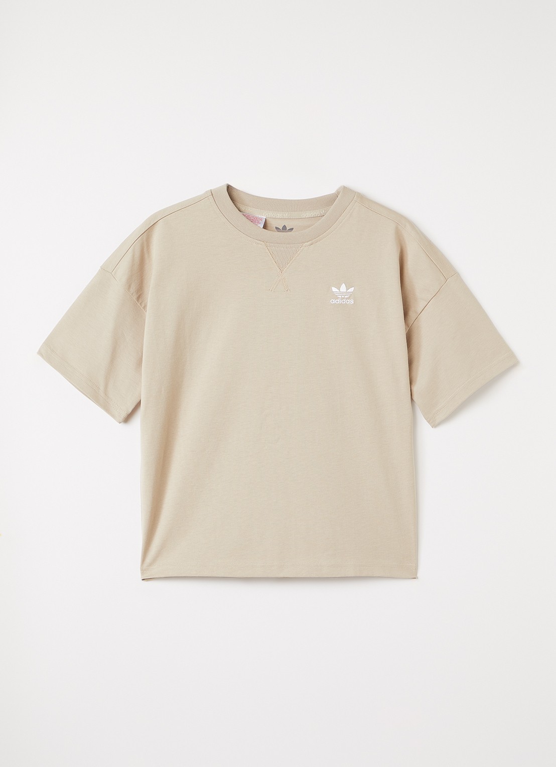 Adidas T-shirt met logoborduring - voorkant beige