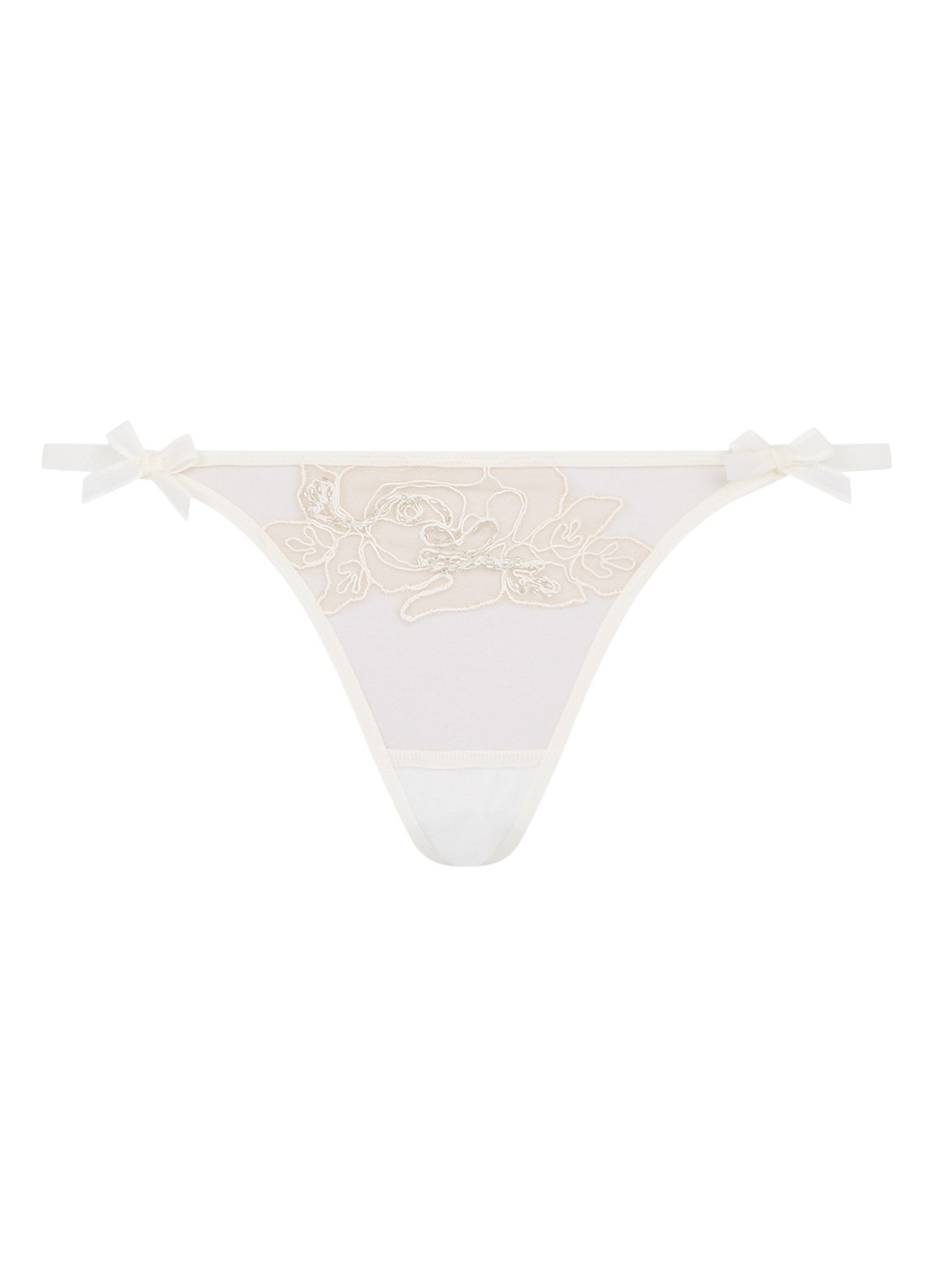 Agent Provocateur Lindie string met borduring en kralendecoratie - voorkant ivoor