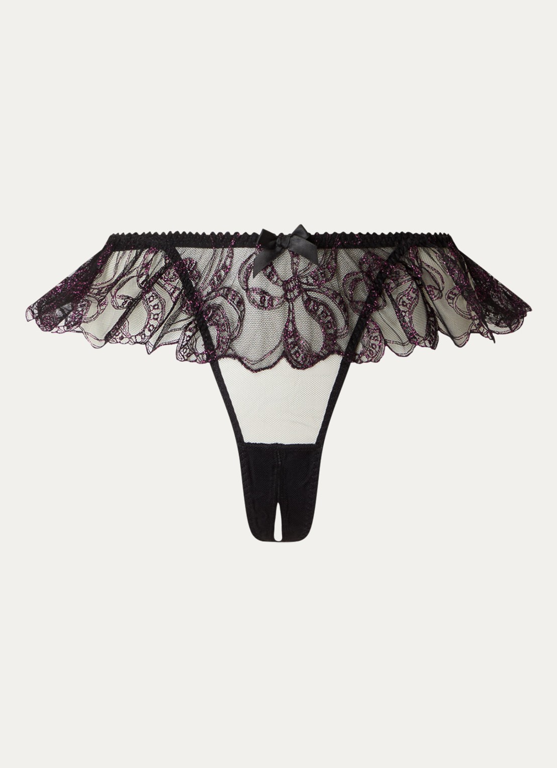 Agent Provocateur Louella ouvert string van mesh met lurex - voorkant 2 zwart