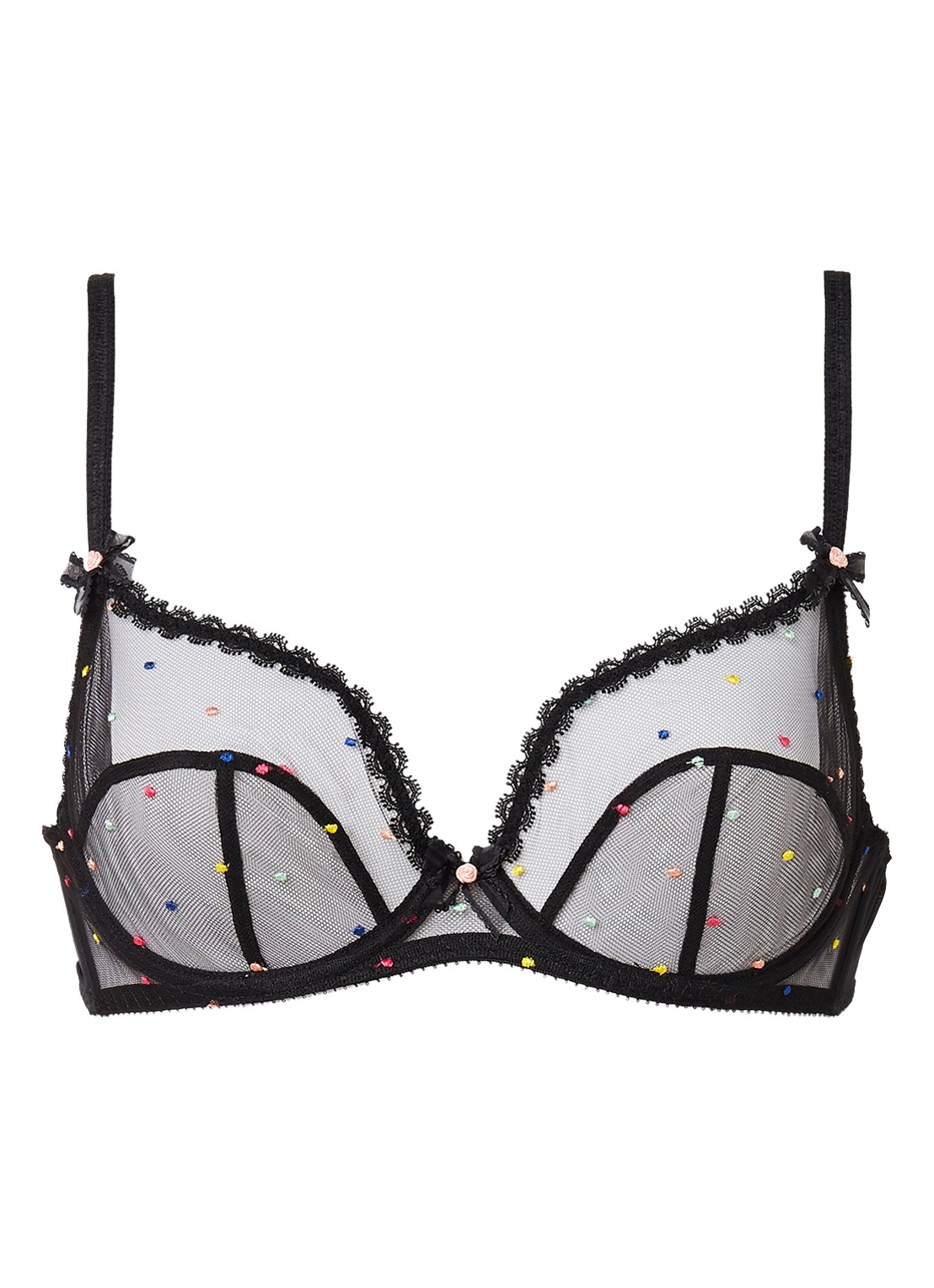 Agent Provocateur Poppie beugel bh van mesh met stippenborduring - voorkant 2 zwart