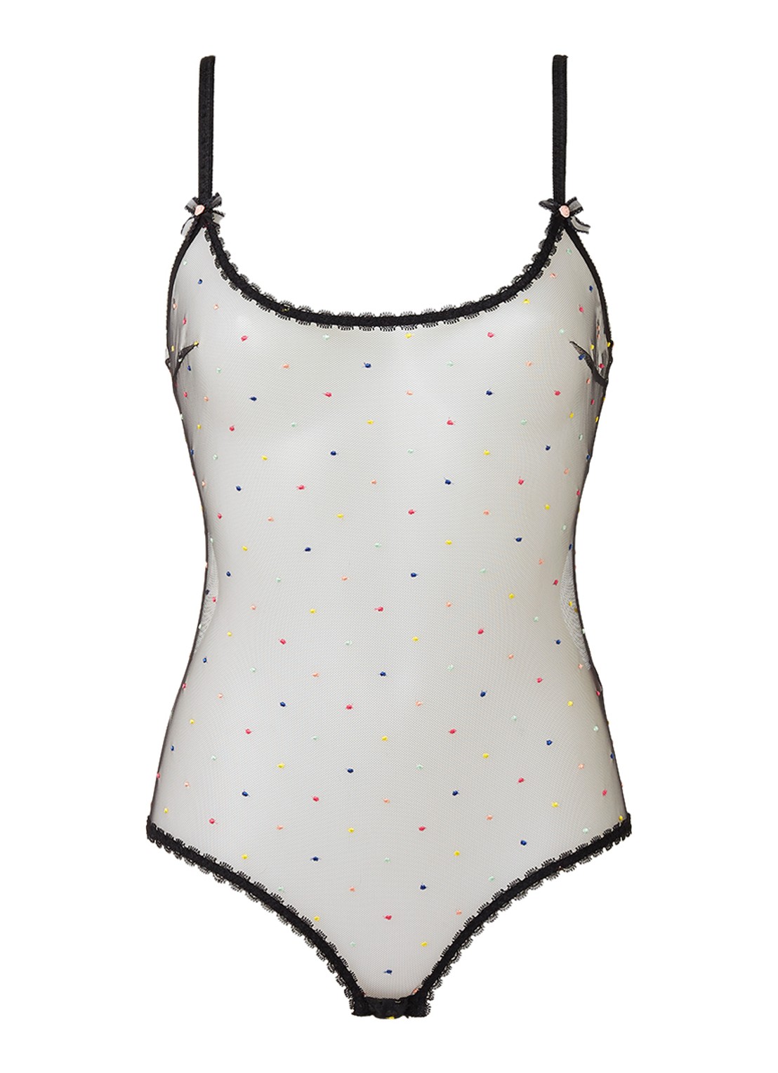 Agent Provocateur Poppie body van mesh met stippenborduring - voorkant zwart