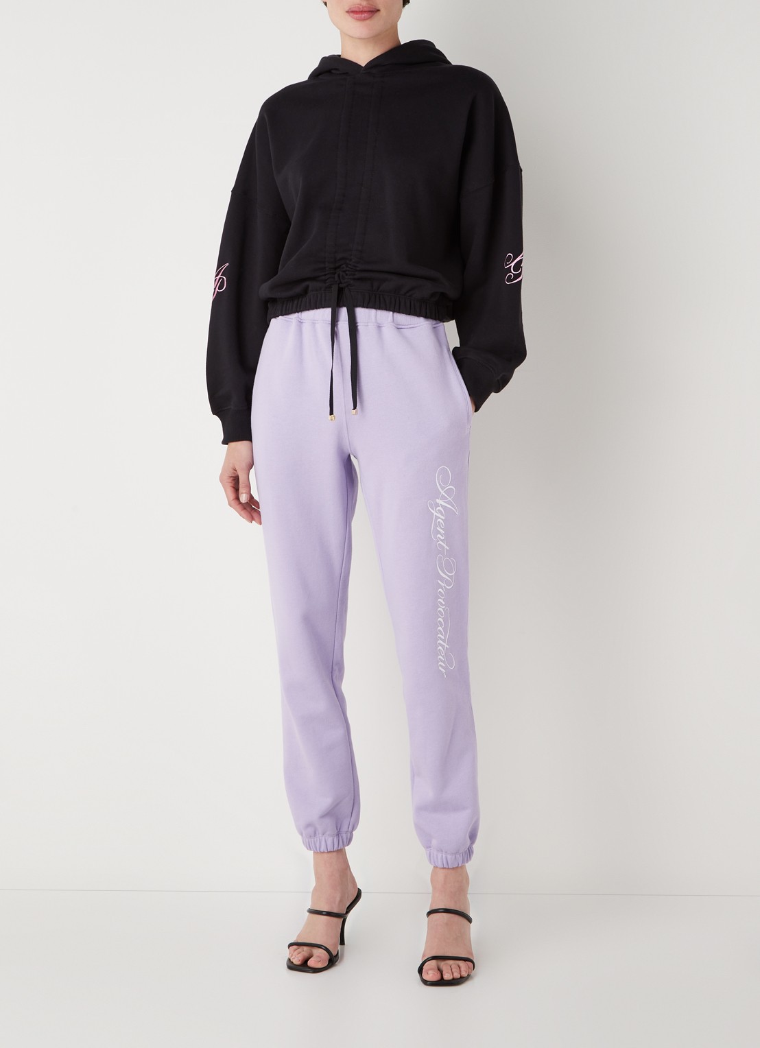 Agent Provocateur Rayley hoodie met rijgdetail en logoborduring - voorkant 3 zwart