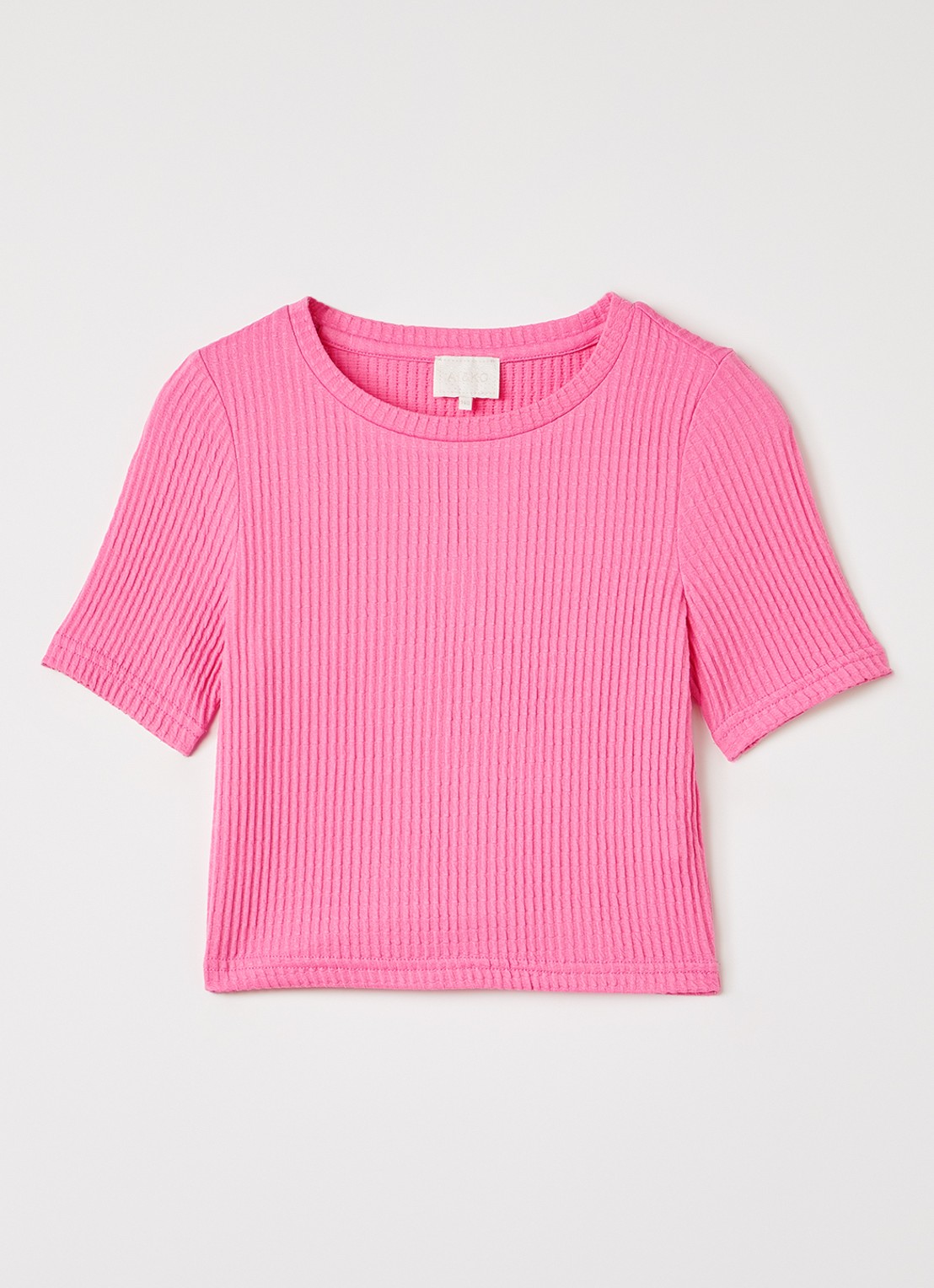 AI&KO Famke T-shirt met ribstructuur - voorkant roze