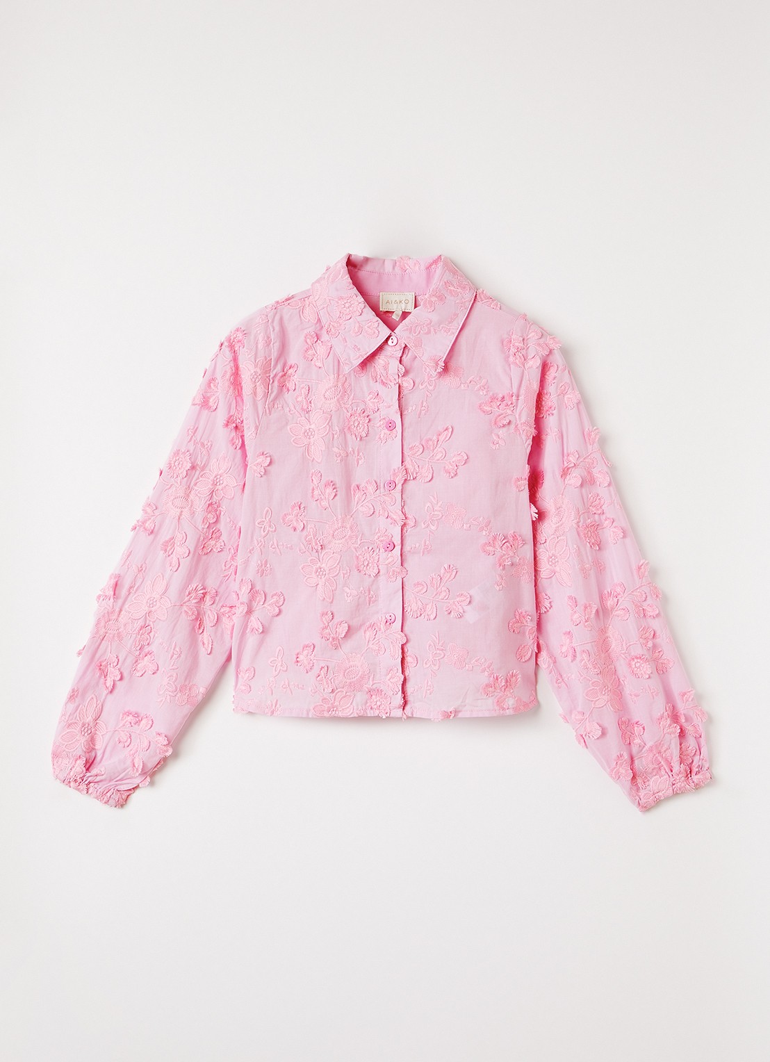 AI&KO Lien blouse met bloemborduring - voorkant roze