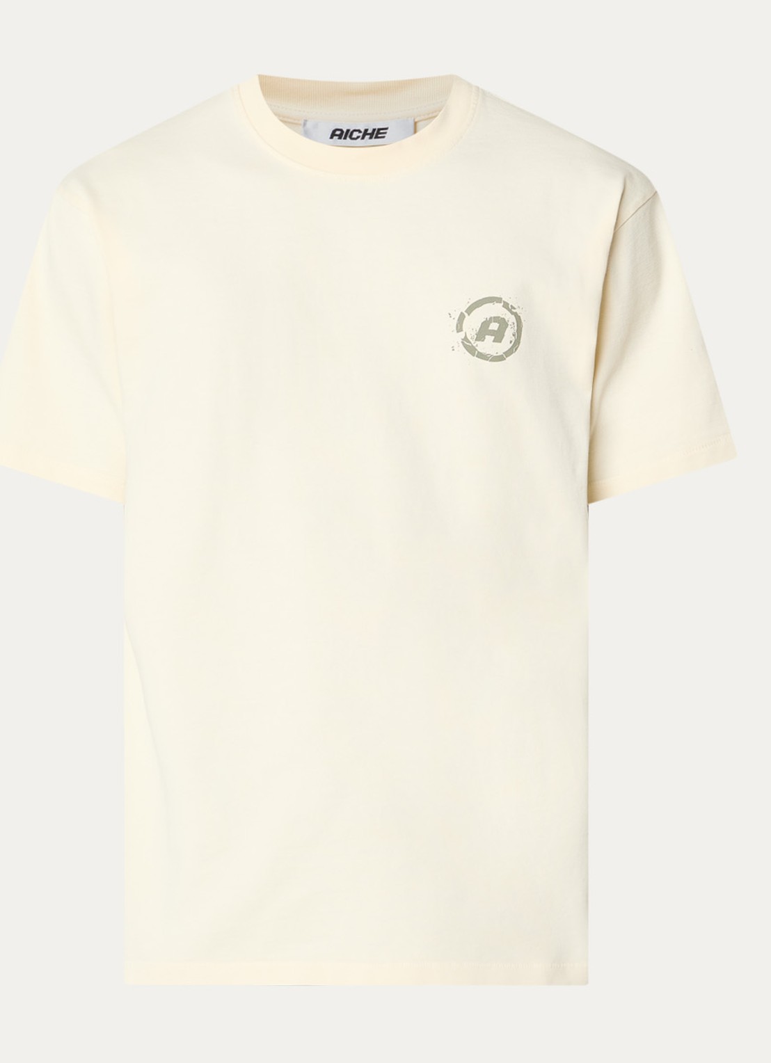 Aiche Broken Pieces T-shirt met logo- en backprint - voorkant gebroken wit
