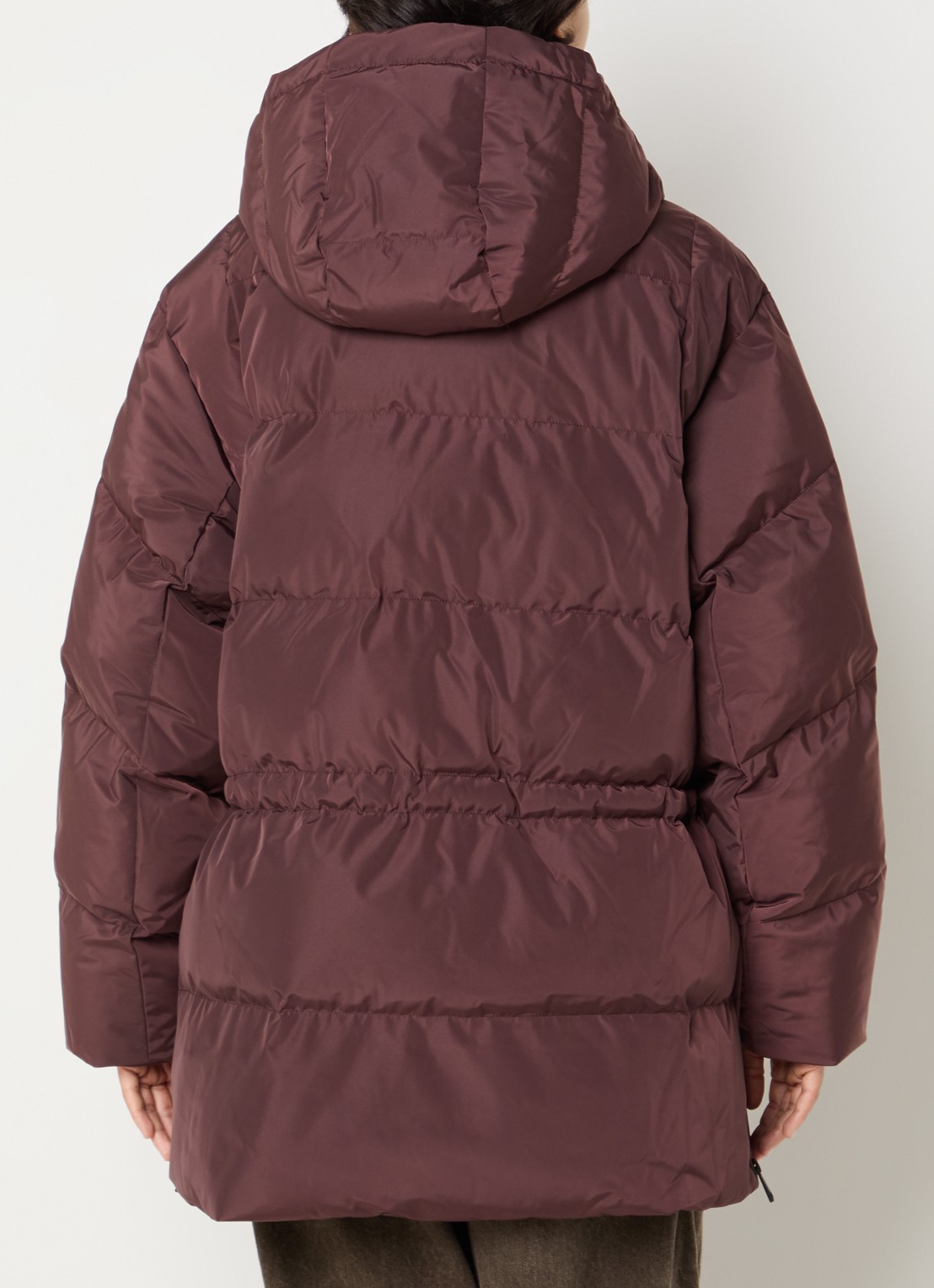 Airforce Ada puffer jas met capuchon en trekkoord - achterkant chocoladebruin