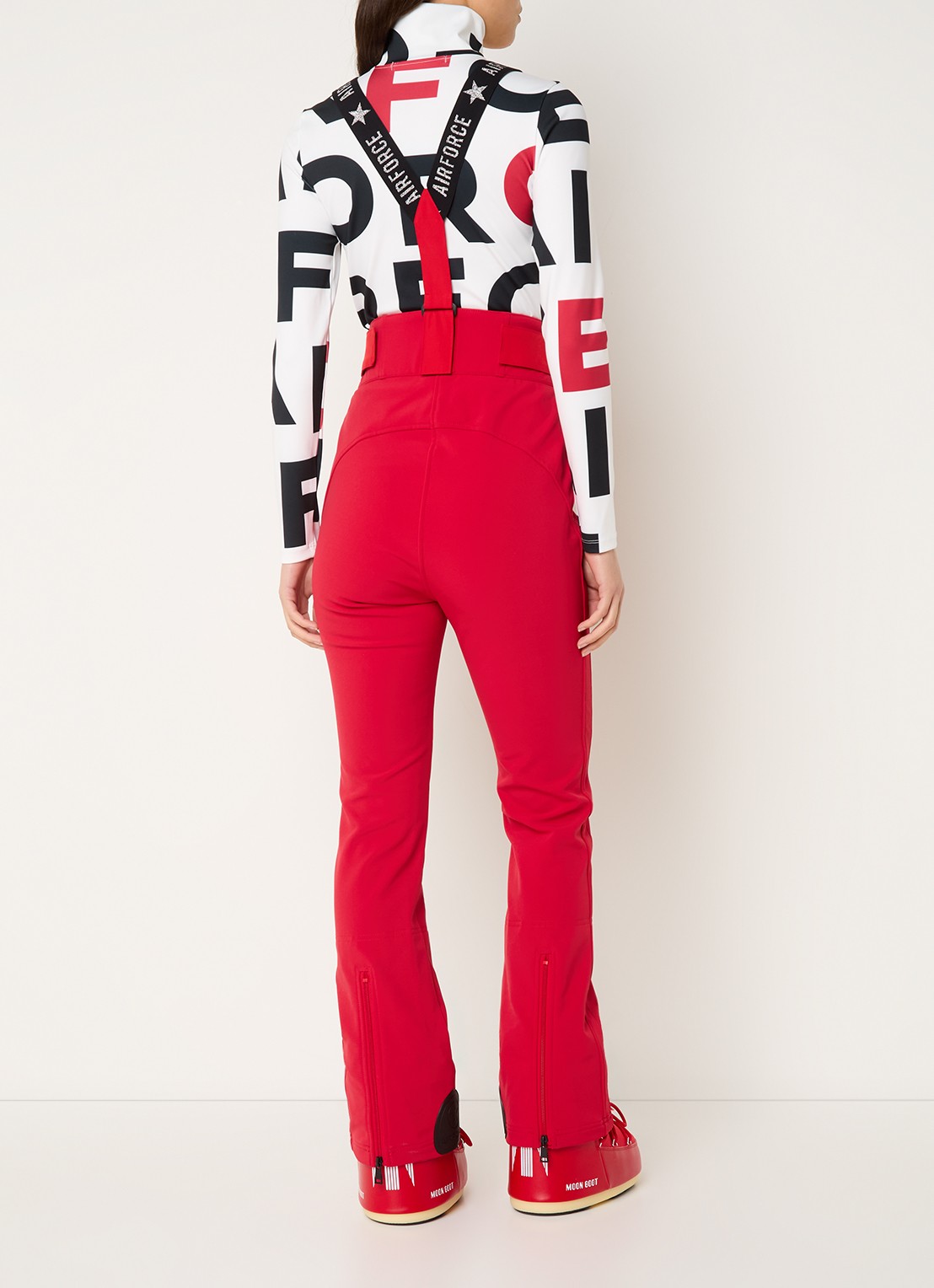 Airforce Christie high waist flared fit skibroek met afneembare bretels - achterkant 3 donkerrood