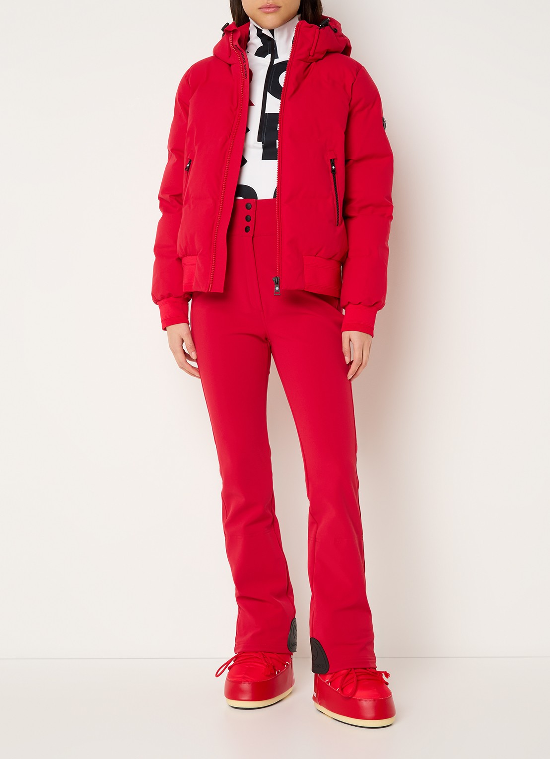 Airforce Christie high waist flared fit skibroek met afneembare bretels - voorkant 2 donkerrood