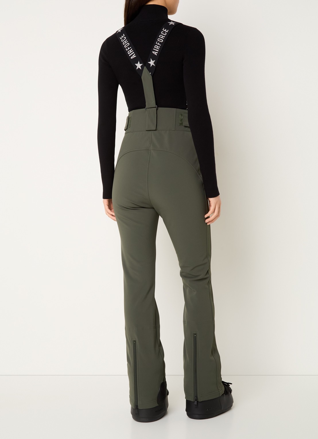 Airforce Christie high waist flared fit skibroek met afneembare bretels - achterkant bronsgroen