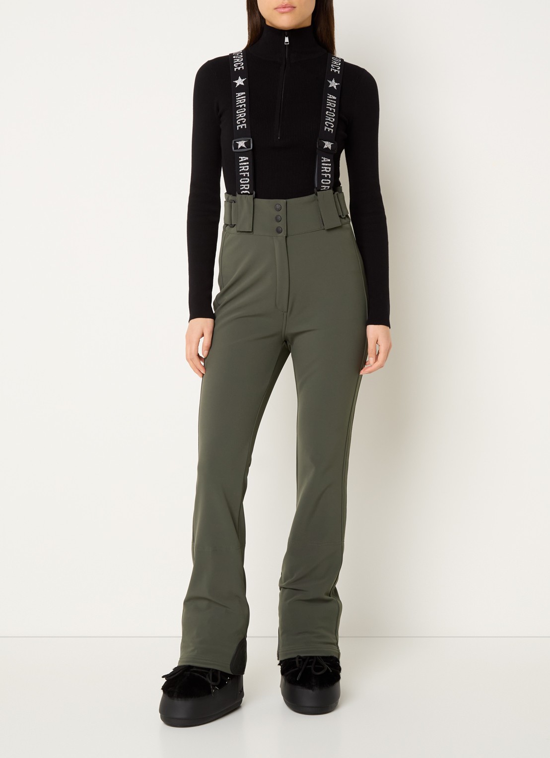 Airforce Christie high waist flared fit skibroek met afneembare bretels - detail 2 bronsgroen