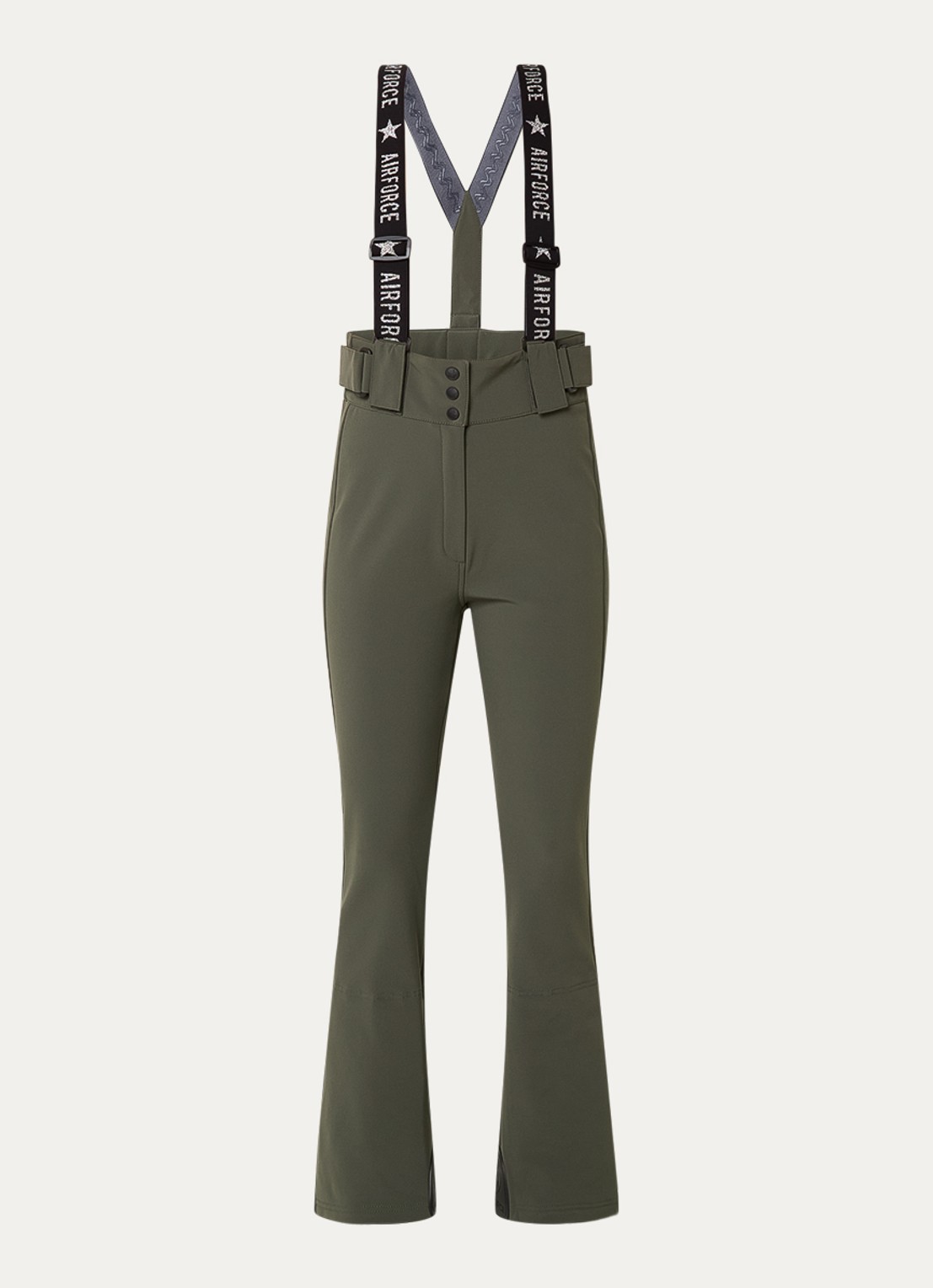 Airforce Christie high waist flared fit skibroek met afneembare bretels - voorkant 5 bronsgroen