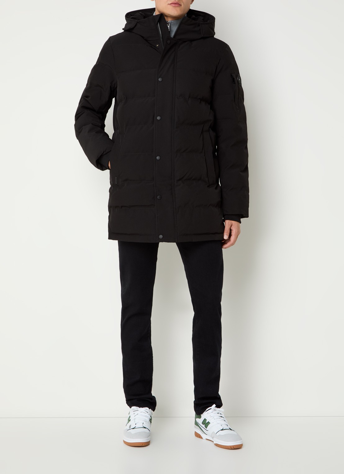Airforce Chuck gewatteerde parka met capuchon en ritszakken - voorkant 3 zwart