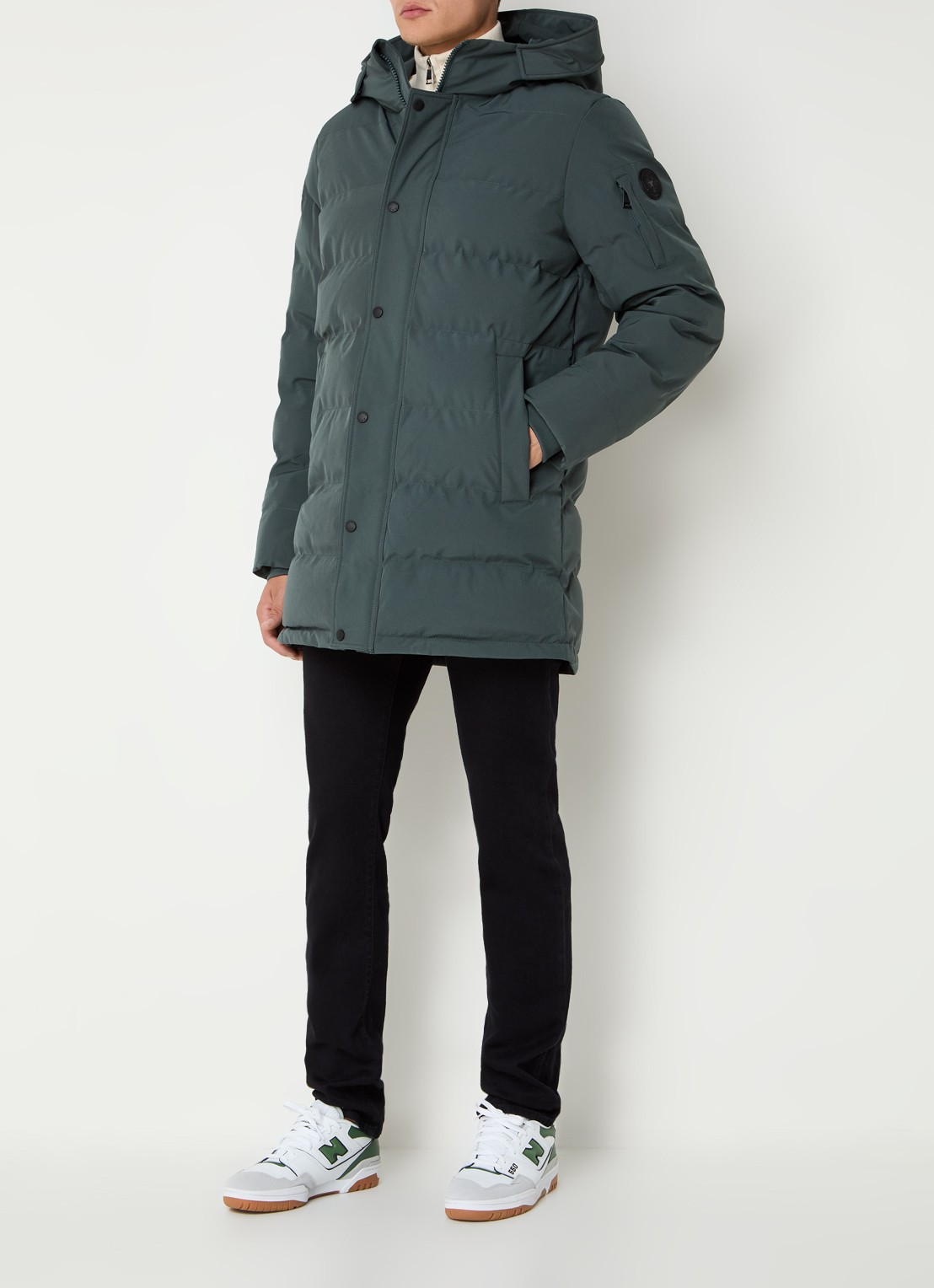 Airforce Chuck gewatteerde parka met capuchon en ritszakken - voorkant 3 olijfgroen