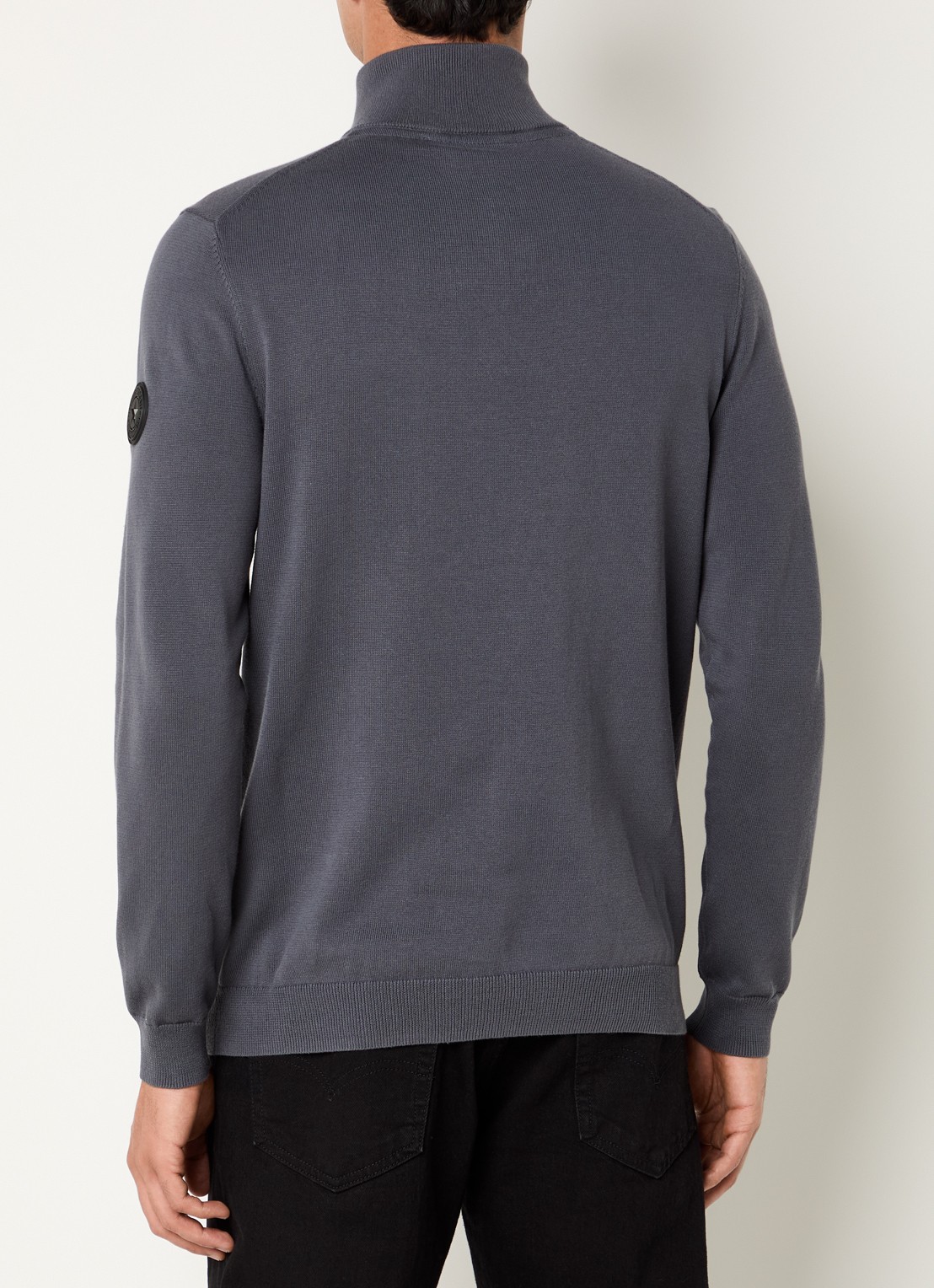 Airforce Fijngebreide pullover met halve rits en logo - achterkant donkergrijs
