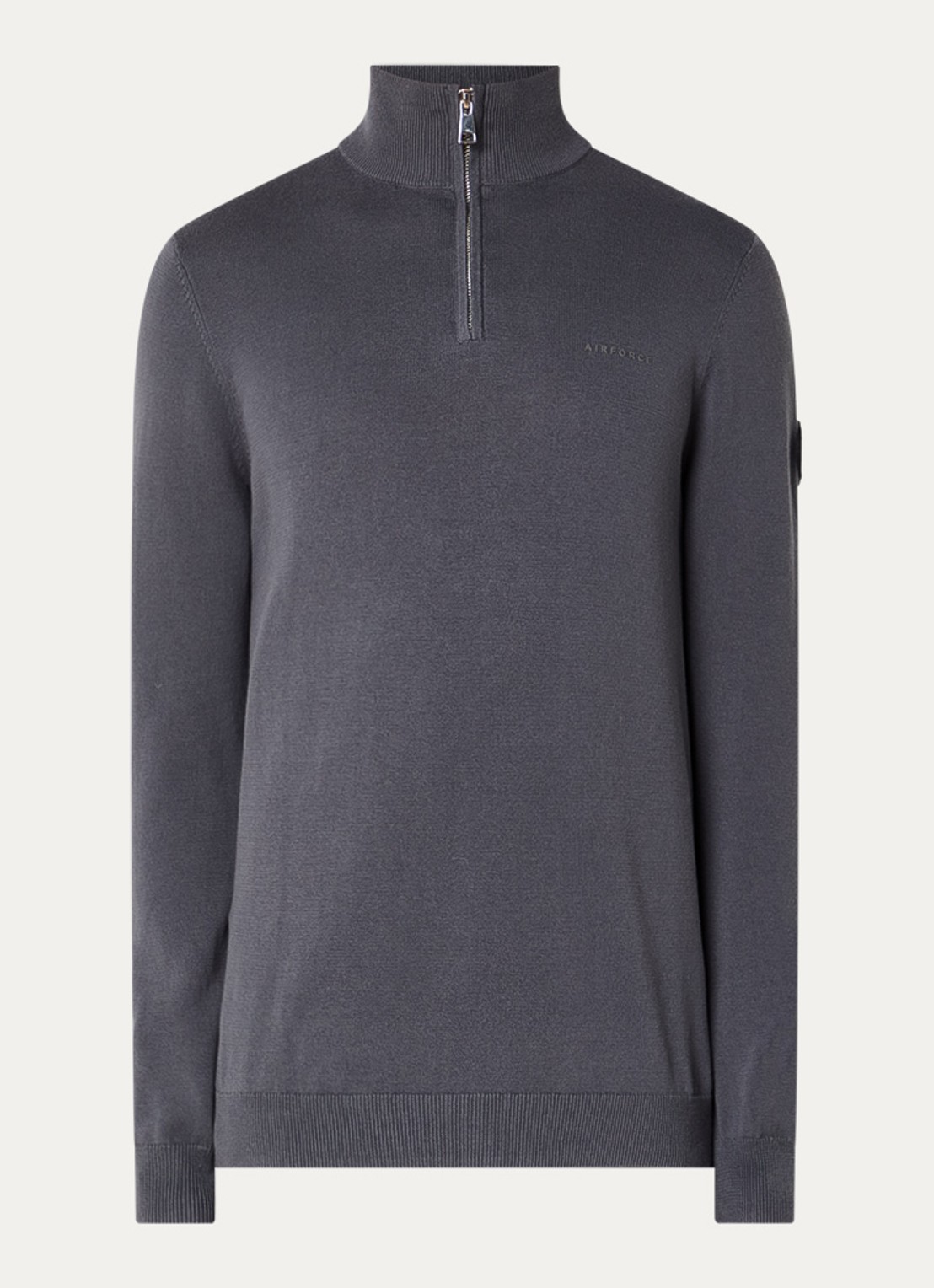 Airforce Fijngebreide pullover met halve rits en logo - voorkant 2 donkergrijs