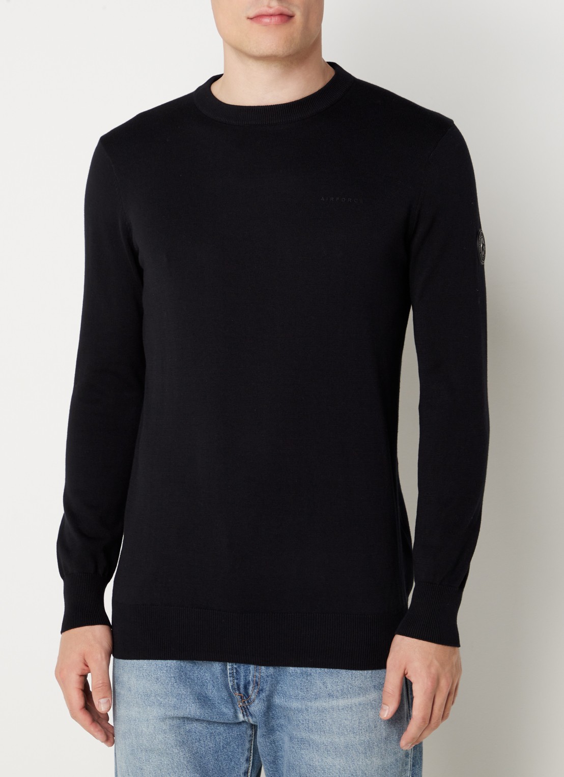 Airforce Fijngebreide pullover met ronde hals - detail zwart