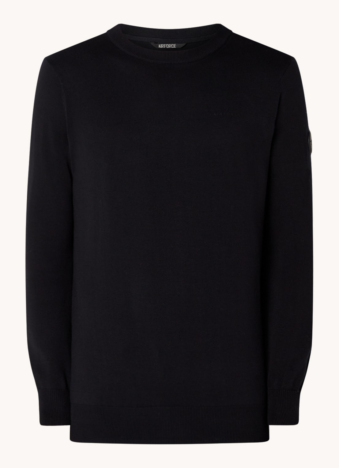 Airforce Fijngebreide pullover met ronde hals - voorkant 3 zwart