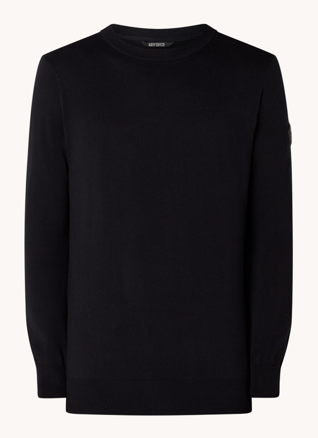 Airforce Fijngebreide pullover met ronde hals - voorkant 4 zwart
