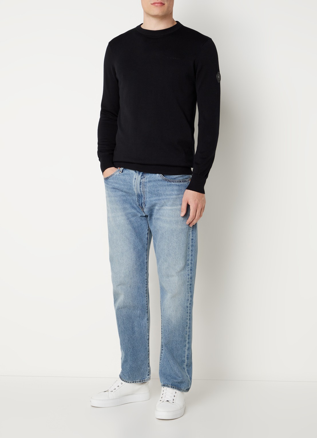 Airforce Fijngebreide pullover met ronde hals - voorkant 5 zwart