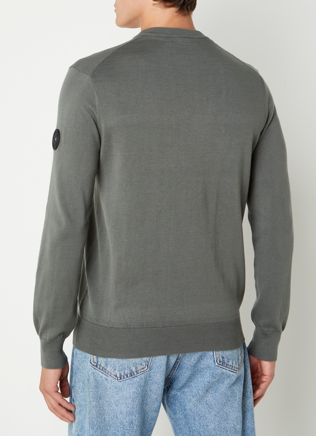 Airforce Fijngebreide pullover met ronde hals - achterkant olijfgroen