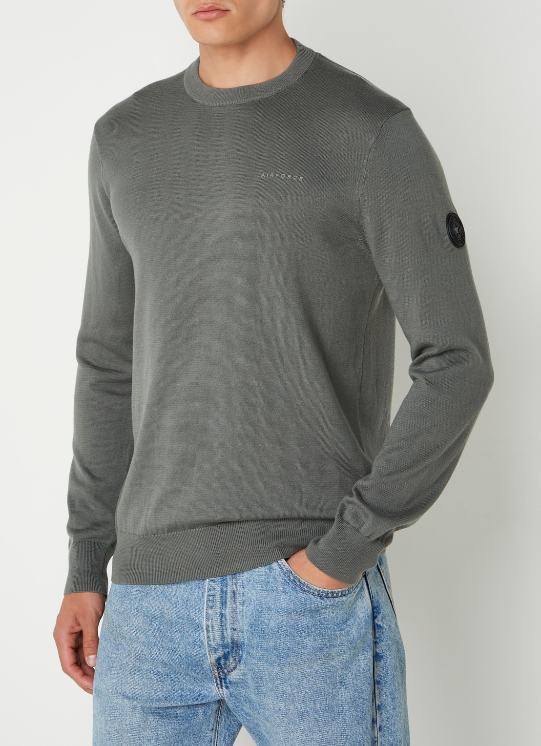 Airforce Fijngebreide pullover met ronde hals - detail 2 olijfgroen