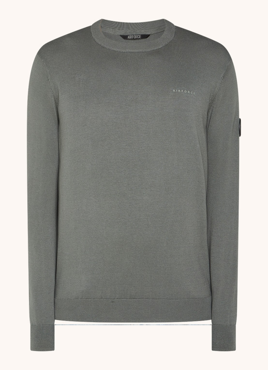 Airforce Fijngebreide pullover met ronde hals - voorkant 3 olijfgroen
