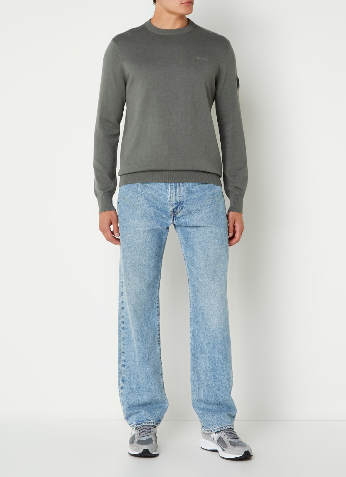 Airforce Fijngebreide pullover met ronde hals - voorkant 4 olijfgroen