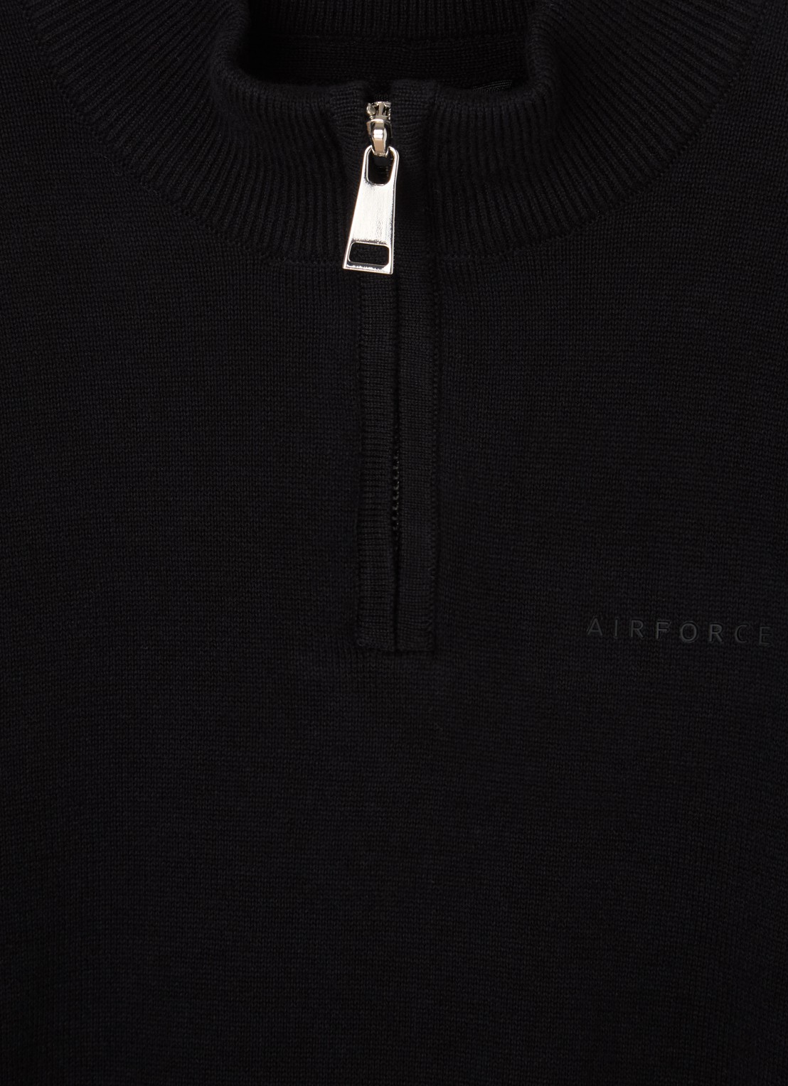 Airforce Fijngebreide pullover van  katoen met halve rits - detail zwart
