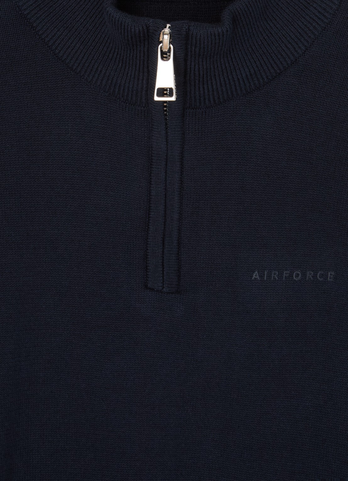 Airforce Fijngebreide pullover van  katoen met halve rits - detail donkerblauw