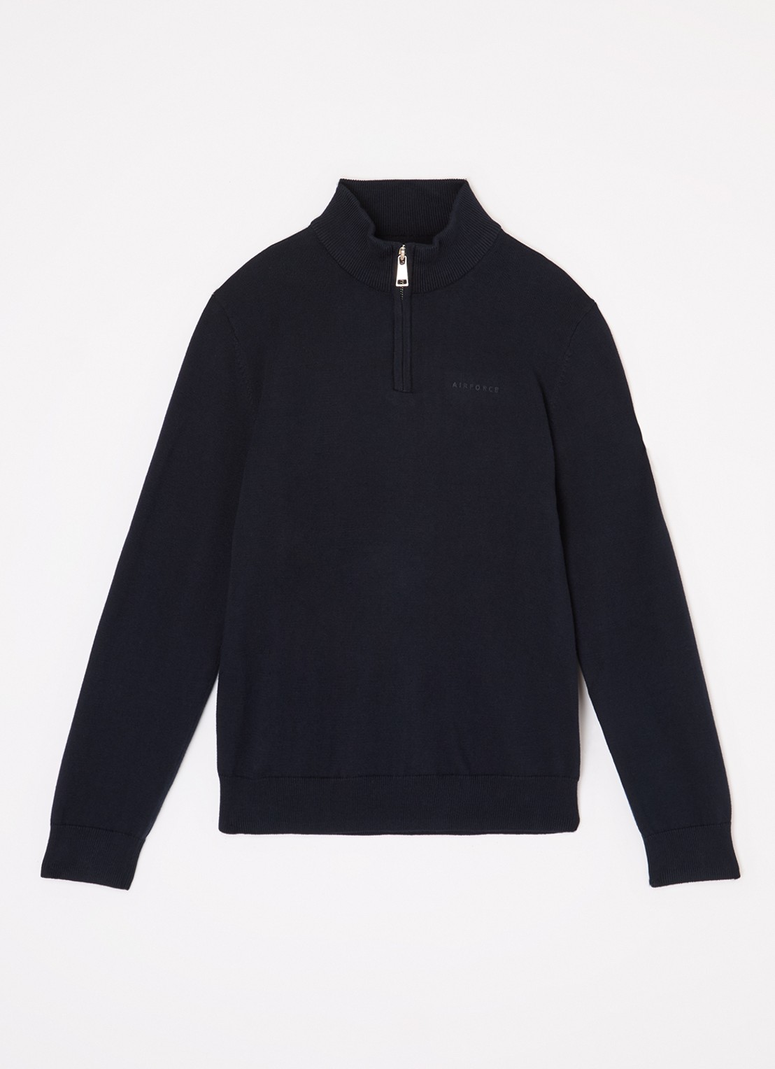 Airforce Fijngebreide pullover van  katoen met halve rits - voorkant 2 donkerblauw