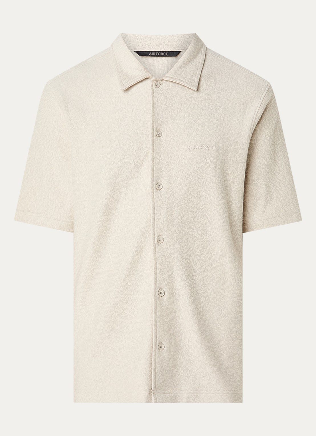 Airforce Fijngebreide regular fit overhemd van  katoen met logoborduring - voorkant 2 beige