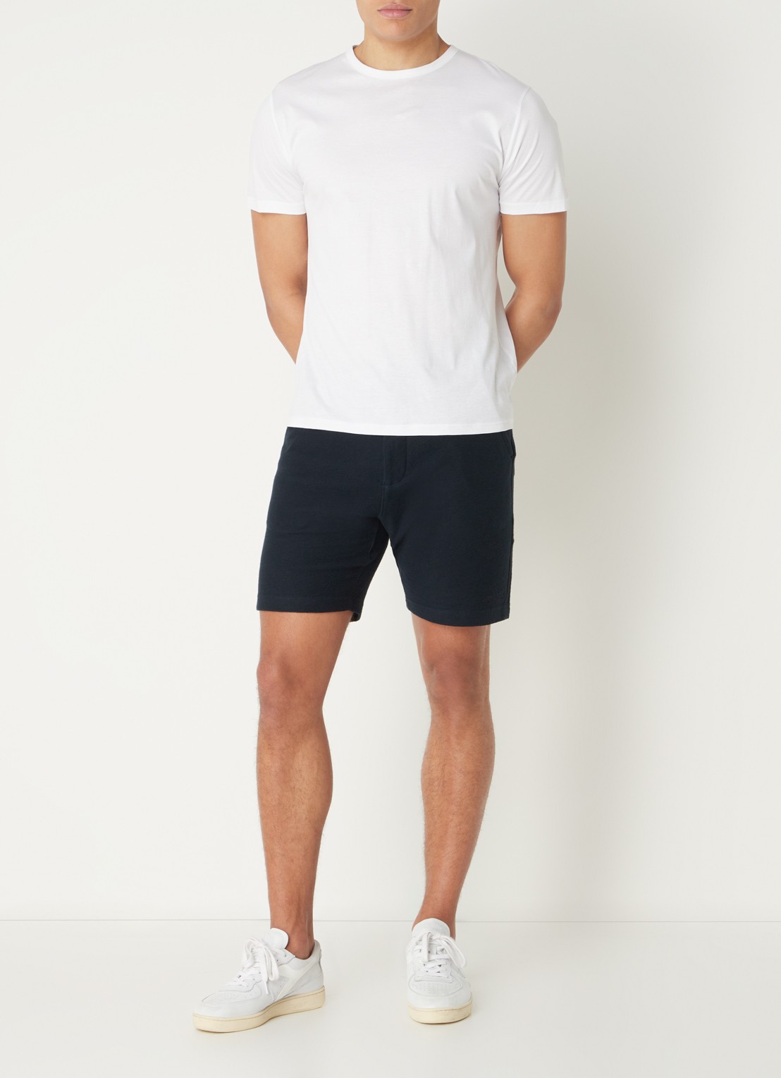 Airforce Fijngebreide straight fit korte broek van  katoen - voorkant 3 donkerblauw