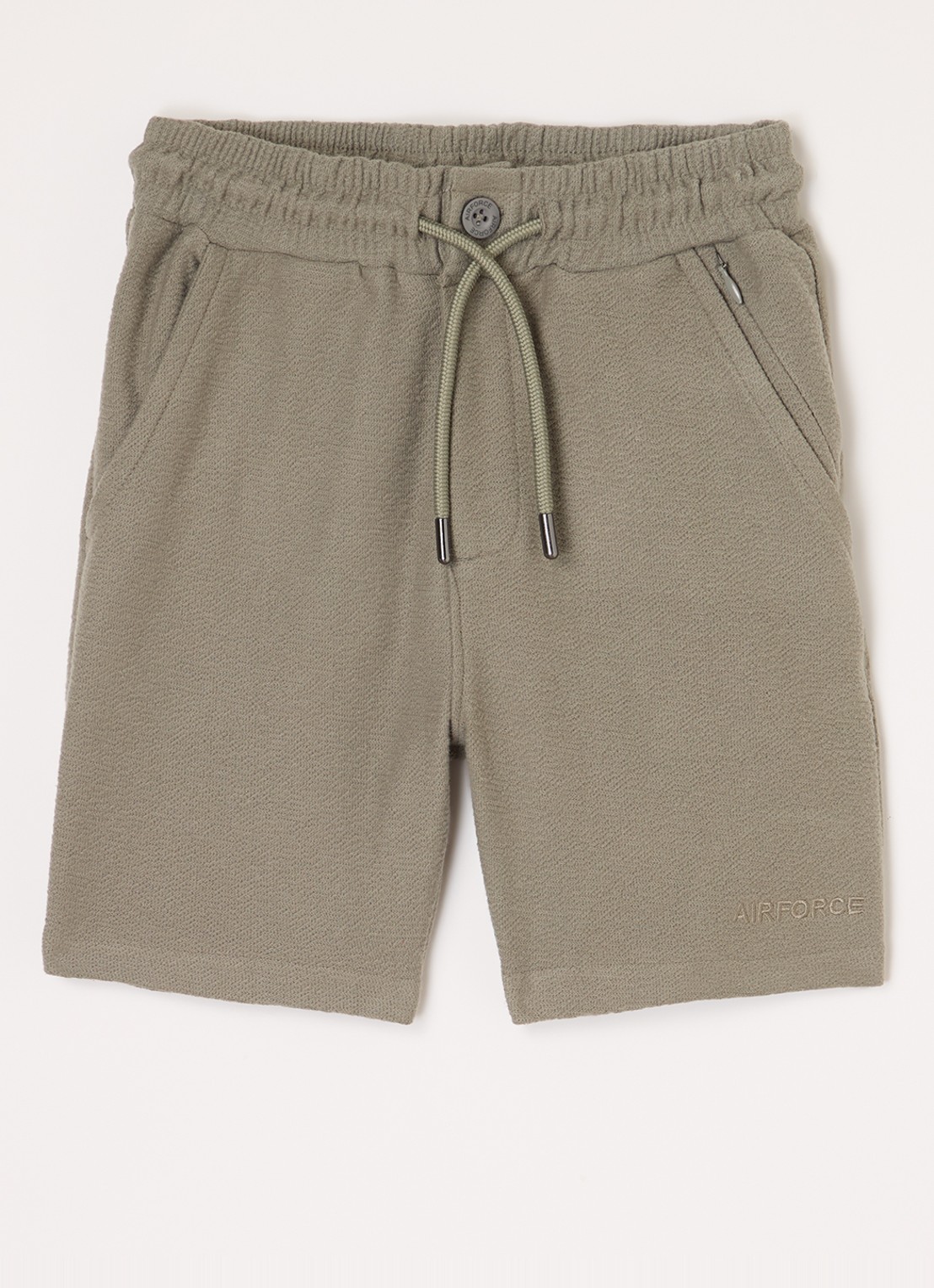 Airforce Fijngebreide straight fit korte joggingbroek van  katoen - voorkant 2 olijfgroen