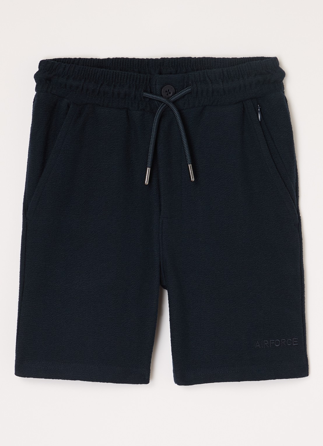 Airforce Fijngebreide straight fit korte joggingbroek van  katoen - voorkant donkerblauw