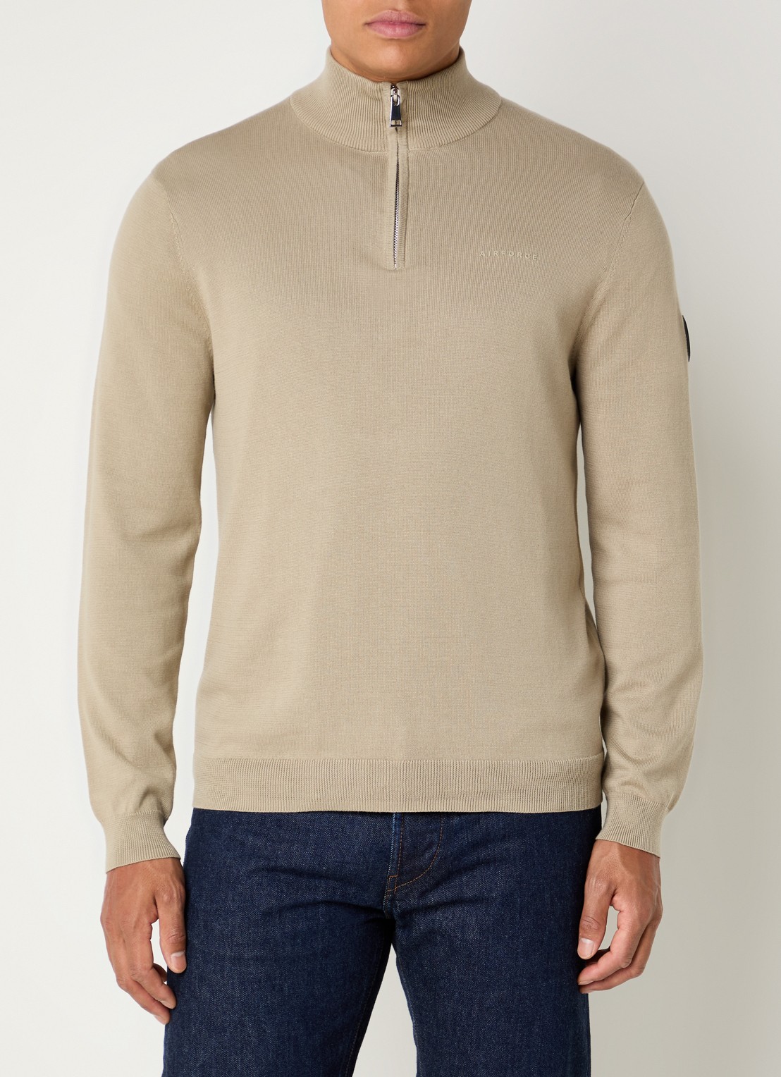 Airforce Fijngebreide trui met halve rits - detail beige