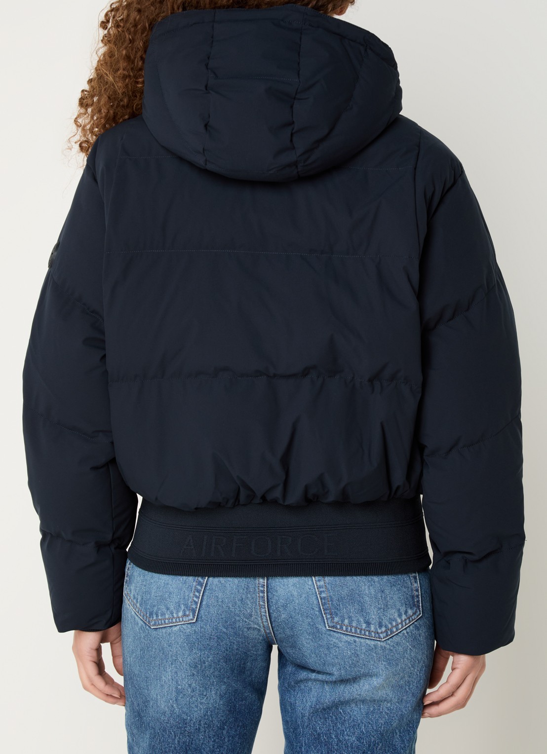 Airforce Gewatteerd bomberjack met afneembare capuchon - achterkant donkerblauw