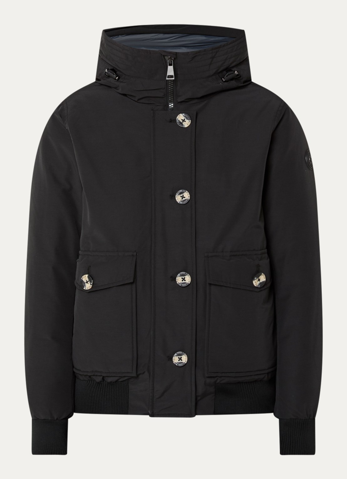 Airforce Gewatteerd bomberjack met capuchon en klepzakken - voorkant 3 zwart