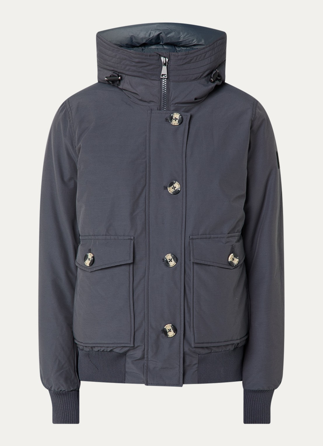 Airforce Gewatteerd bomberjack met capuchon en klepzakken - voorkant 2 indigo