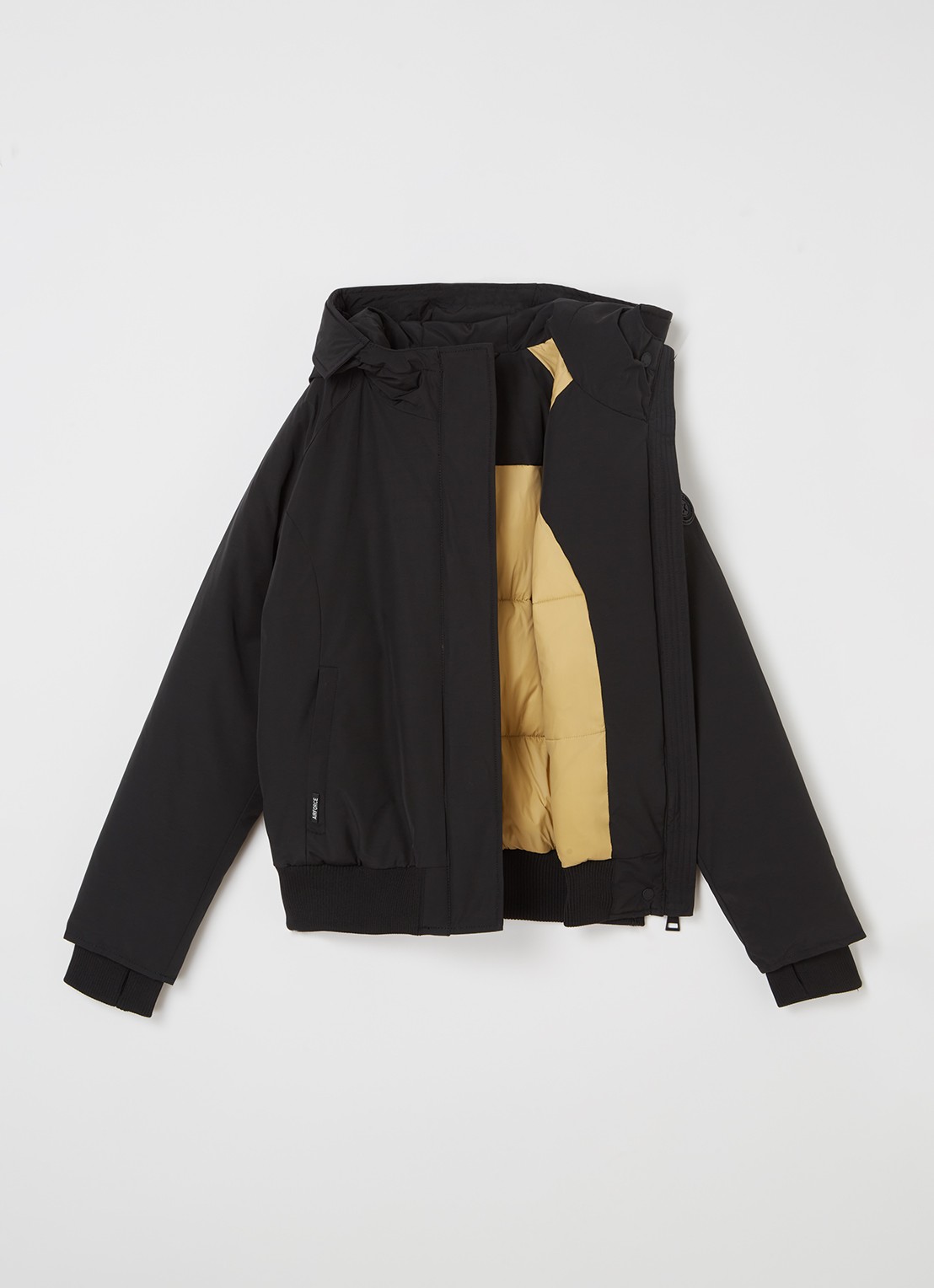 Airforce Gewatteerd bomberjack met capuchon - voorkant 3 zwart